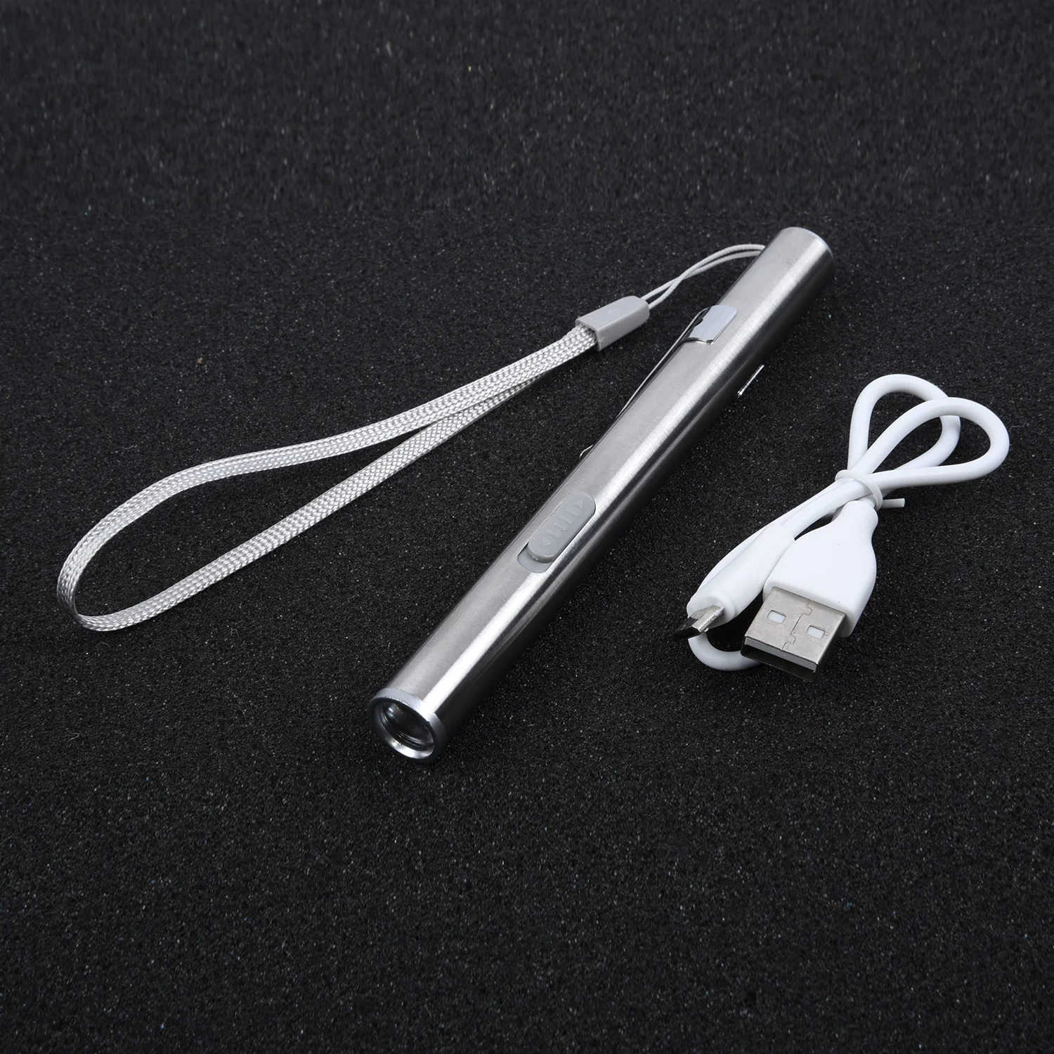 

13*1.3*1.3 cm Pen Pencil Torch USB Rechargeable Light Flashlight Lamp Stainless Steel Silver Pocket Useful Durable