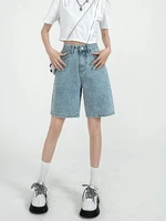 women y2k fashion jeans short pants vintage casual high waist solid color knee length denim shorts girls streetwears clothing