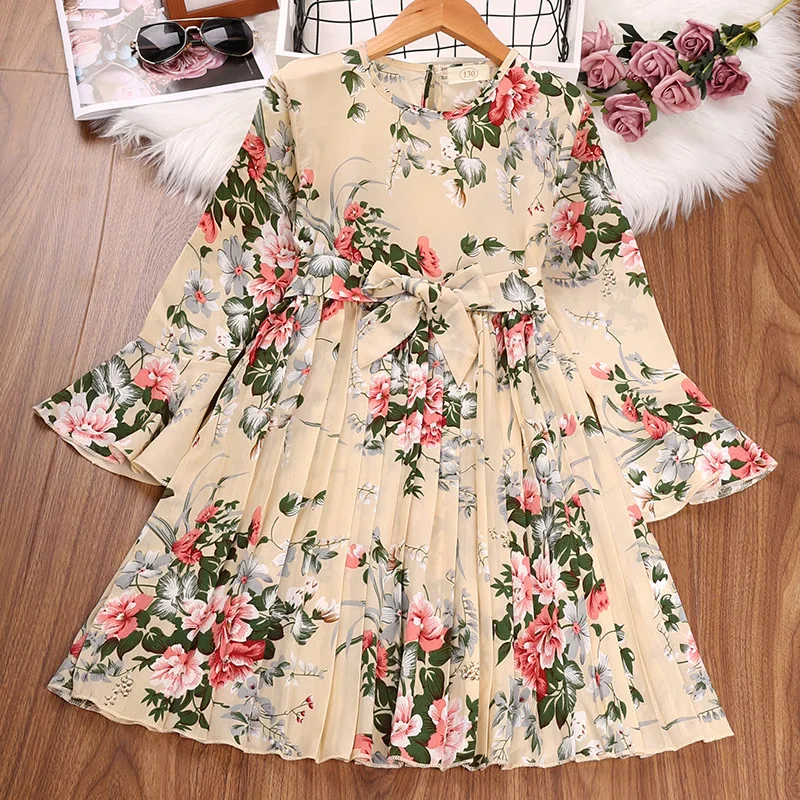 HE Hello Enjoy Girls Dresses Spring Baby Girl Newborn Clothes Long Sleeve Printed Bow Elegant Evening Princess Dress Casual Kids | Детская