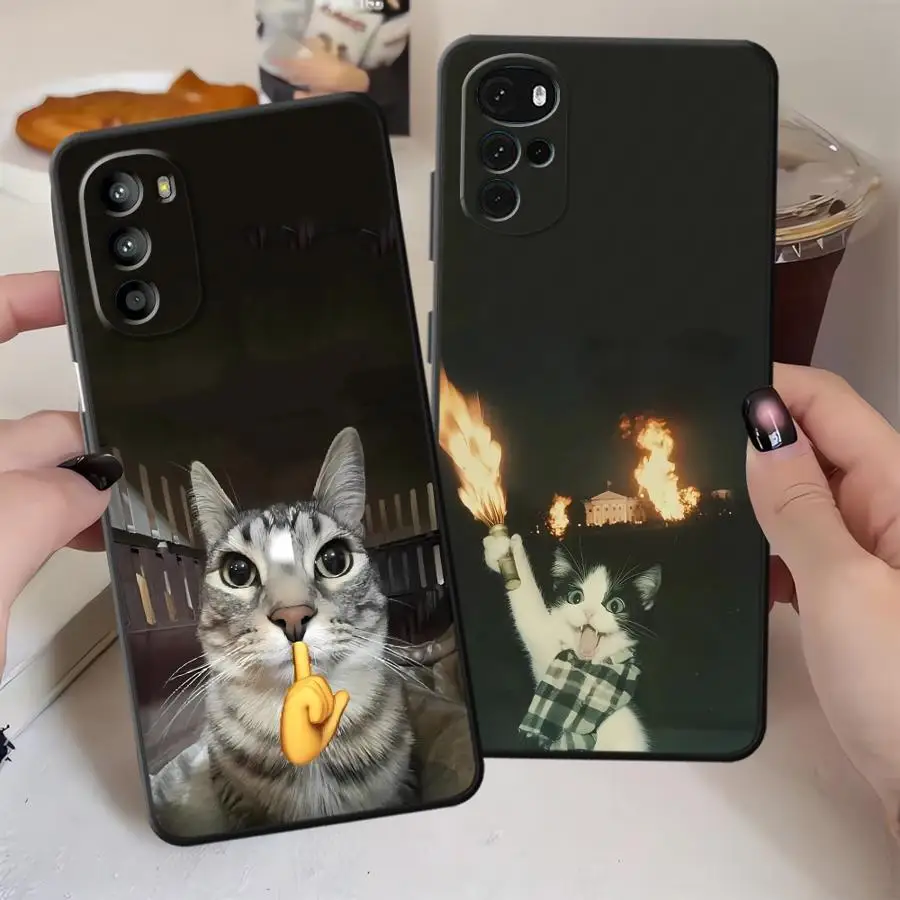 Фото Забавный милый чехол с изображением кота для Motorola Moto G71 Edge 20 Pro 30 Lite G60s G22 Edge40 G32 G52 G50 G53 G30 G51 G73, чехол для телефона №1