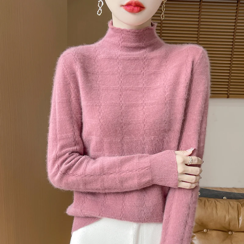 Осень/зима однотонный свитер из 100% шерсти с высоким воротником женский тонкий и