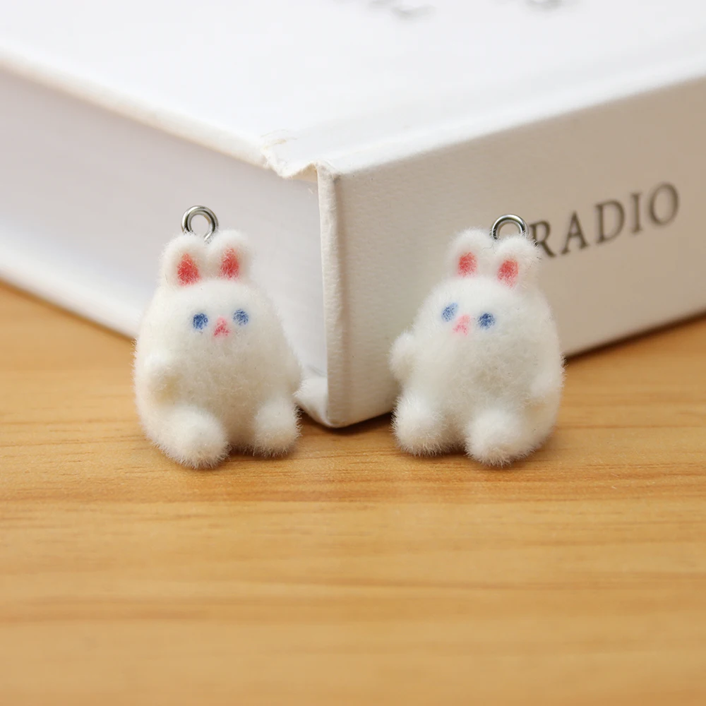 20 шт. 3D милый мультяшный флокированный кролик подвески из смолы мини-плюшевый
