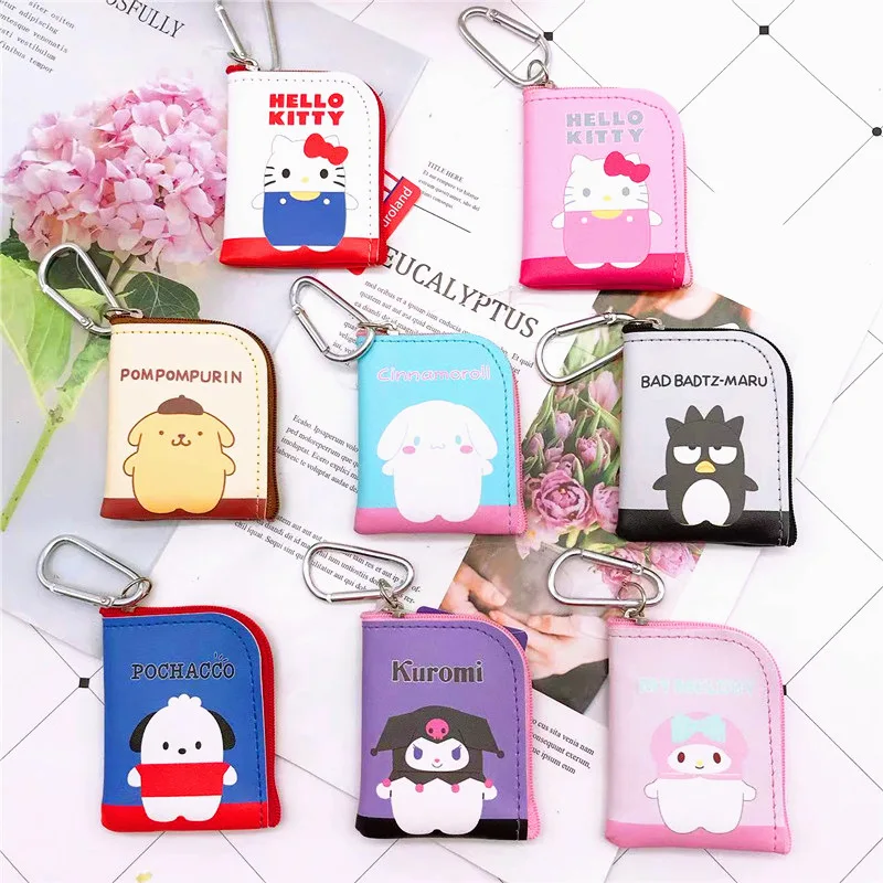 

Милый мультяшный чехол для ключей Kuromi Purin, кошелек для монет, сумка для хранения из искусственной кожи с двусторонним рисунком, фотография, п...