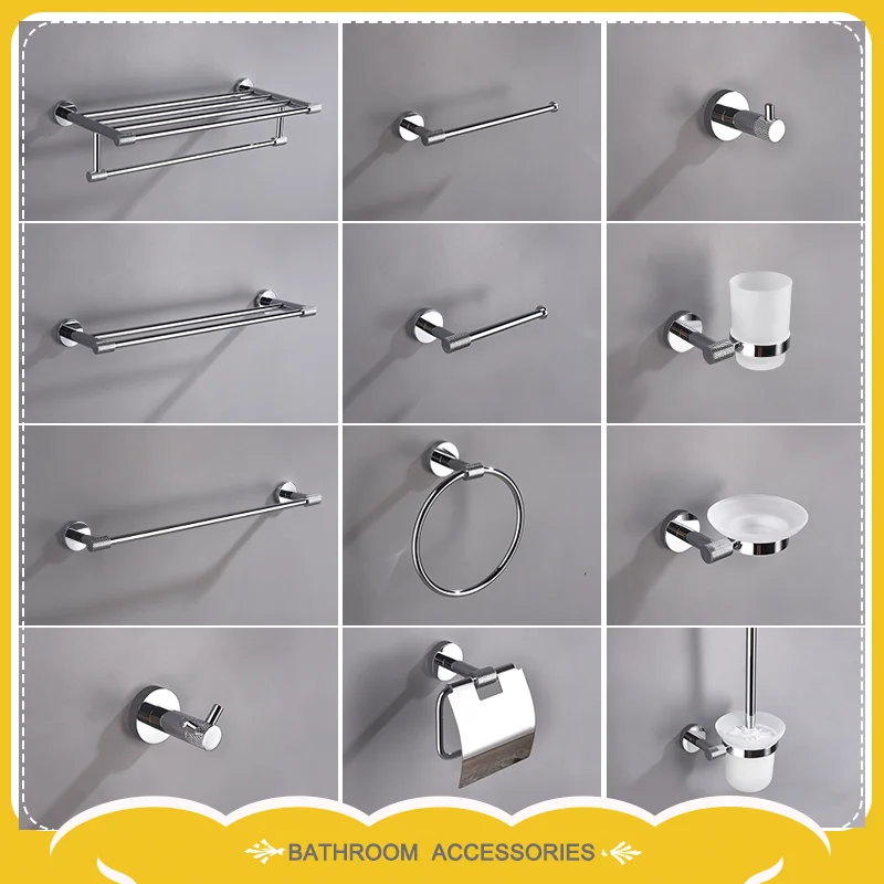 

Chrome Bathroom Hardware Stainless Steel Knurled Towel Rack Toilet Paper Holder Towel Bar Hook Bathroom Accessories