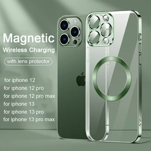 Luxury Magnetic Wireless Charging With Len Protector Case For iPhone 11 12 13 Pro Max Transparent Si