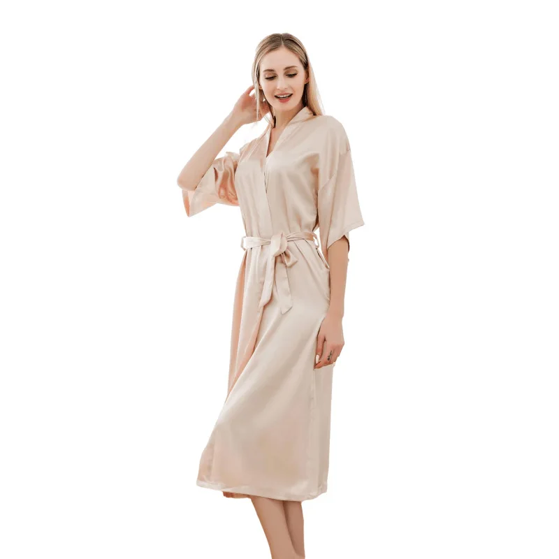Women's Nightgown Long Kimono Wedding Robe Solid Loungewear Bathrobe Ladies Half-sleeve Hin Sexy Satin Pajamas Women Silk Robes