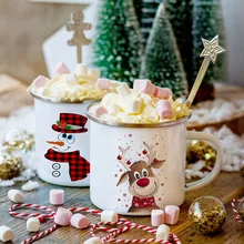 눈사람 사슴 프린트 에나멜 커피 머그잔, 크리스마스 선물, 새해 파티, 와인, 맥주, 주스, 음료, 차 컵 머그잔, 가정 주방 음료용품
