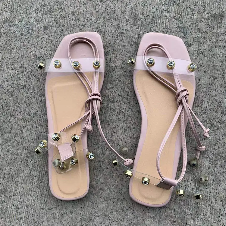 Сандалии женские прозрачные из ПВХ босоножки с прозрачным кристаллом бандажные