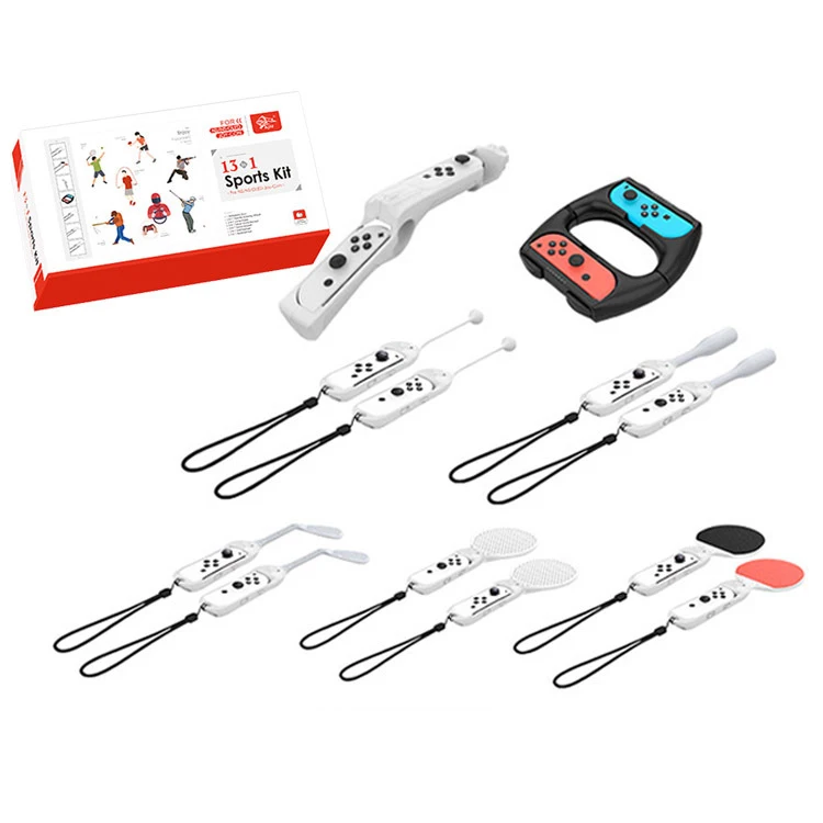 

For Nintendo Switch OLED Game Console 13 In 1 Sports Set Switch Gun Stock+Tennis Racket+Drum Stick+Grip+Club Set Game Accessory