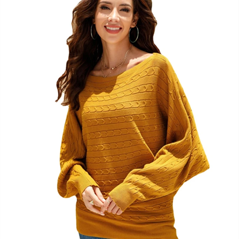 

Crew Neck Batwing Sweaters for Women, Casual Sweater, Knit Jumpers, Pullover Tops, Kint Long Top, Brandy, Winter, 2020