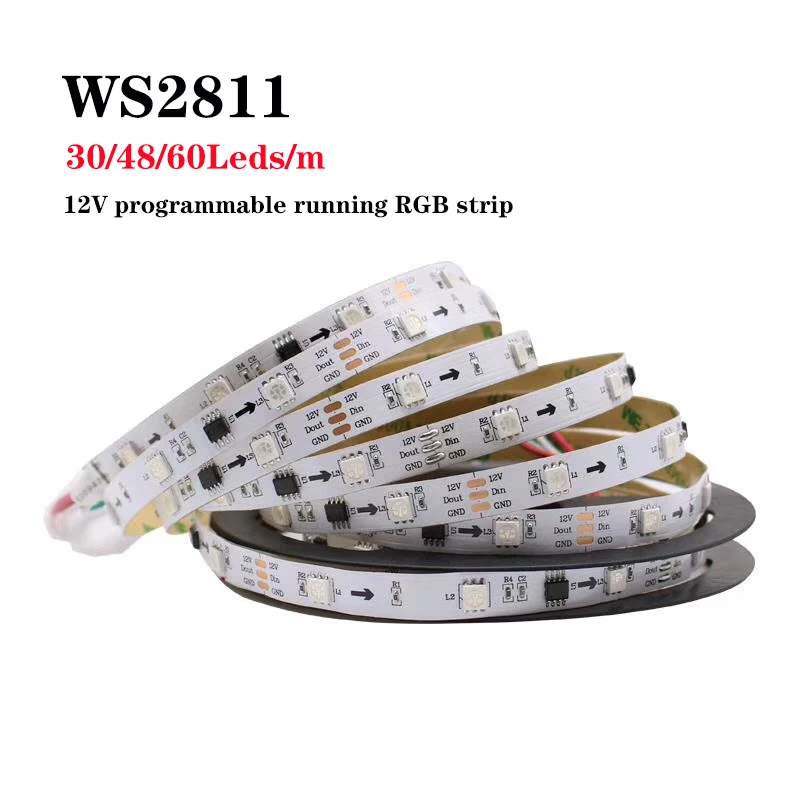 DC12V 5m WS2811 Dream Color strip programmable running RGB strip 30/48/60leds/m  LED strip one IC control three lights