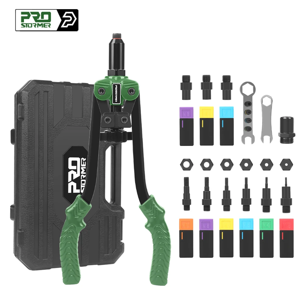 

PROSTORMER 3-в-1 комплект пистолета для заклепок и гаек, многофункциональный ручной заклепочник, промышленный инструмент с аксессуарами для авторемонта DIY