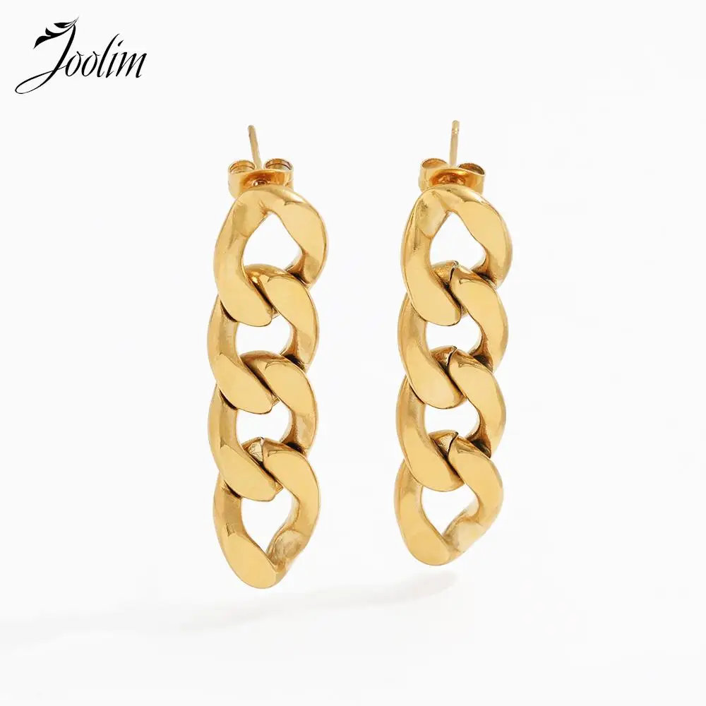 

Joolim Jewelry 18K PVD Plated Non Tarnish High Quality PVD Plated Chunky Cuban Chain Tassel Dangle Hoop Earring for Women
