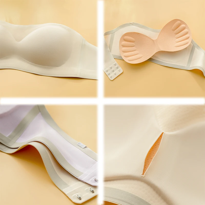 2022 Summer New Negative Ion Strapless Sexy Seamless Underwear Thin Section Gather Top Support Non-slip Women Bra Pure Color