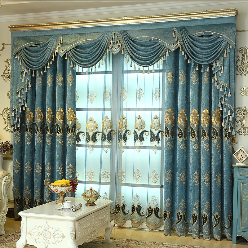 

American High-end European-style Curtains for Living Room Bedroom Chenille Luxury Finished Embroidered Curtain Villa Hall Screen