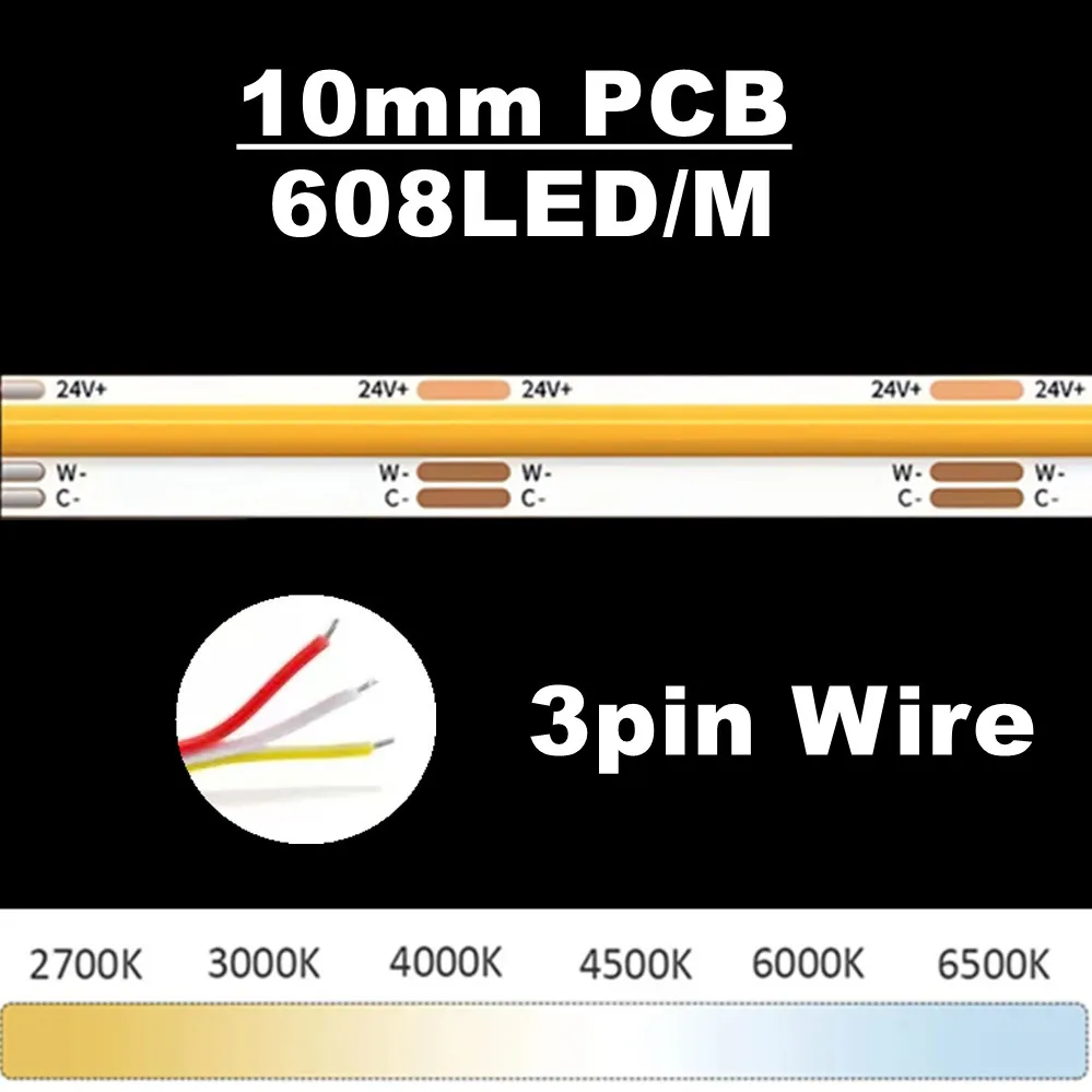 

Светодиодная лента COB 608LEDs/M 24V 2700K-6500K