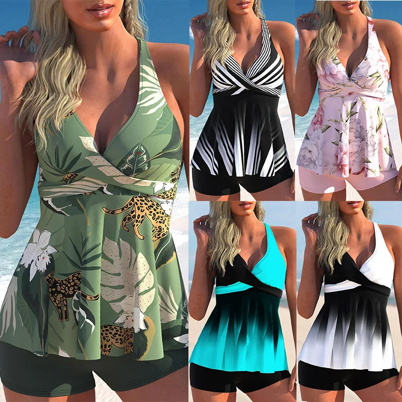 

Split Skirt Swimsuit Conservative Boxer Shorts Oversized Open Back Swimsuit Summer Day Sexy Push Up Bathing Suit Beachwear