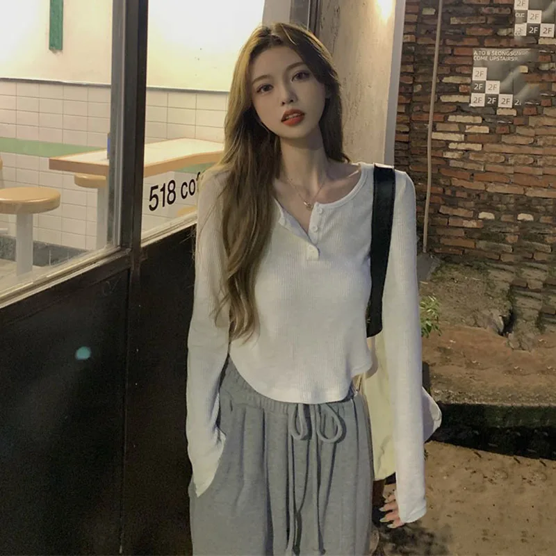 

Summer pure style chic top women's spring and autumn design sense of minority short 2022 new long sleeve T-shirt ins trend