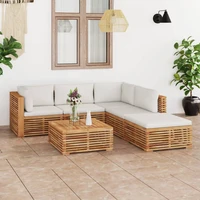 6 piece garden set with cushion cream solid dark gray teak wood compact and comfortable wooden furniture outdoor terrace patio