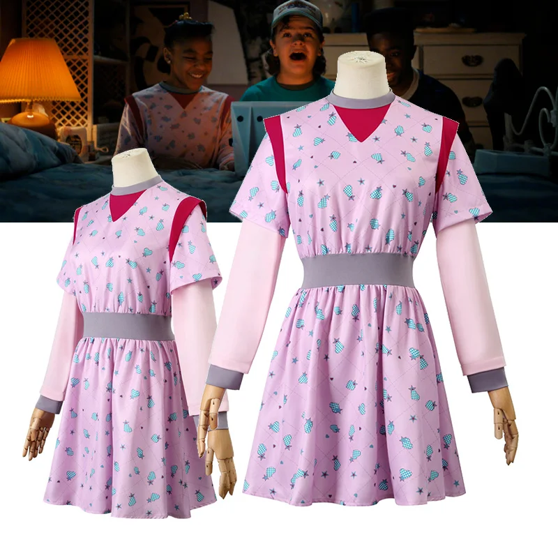 

Костюм для косплея аниме «очень странные дела», сезон 4, Эрика Синклер, розовое платье, костюмы на Хэллоуин для сценических ролевых игр для ж...