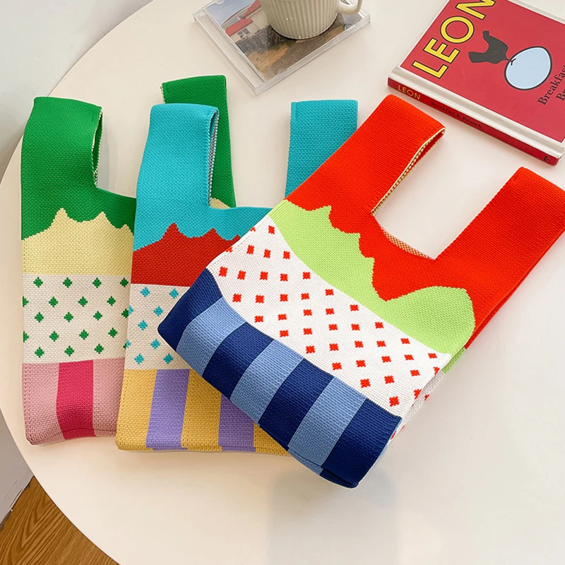 Sweet Polka Dot Knitted Checkerboard Bag Personality Versatile Shoulder Handbag Female Handbag