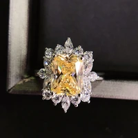 huitan square yellow cz stone luxury womens ring for evening party elegant lady finger rings anniversary gift fashion jewelry