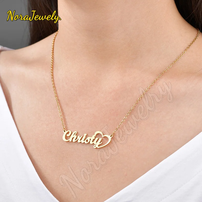

NORAJewelry Customized Fashion Stainless Steel Name Necklace Personalized Letter Heart Necklace Pendant Customized Products