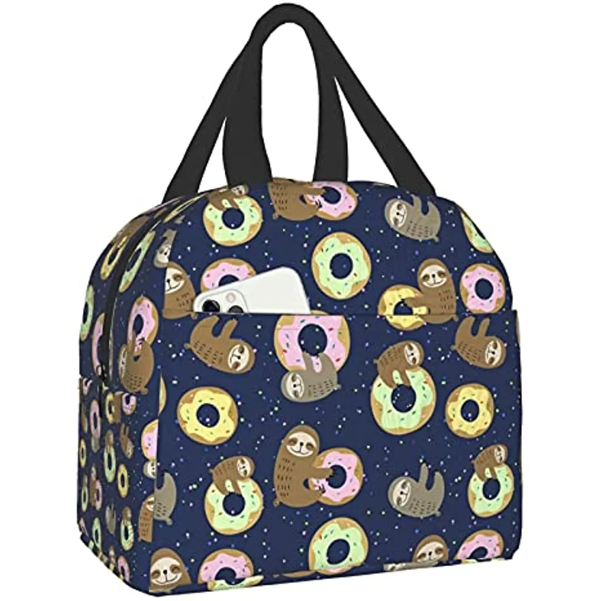 

Donut Sloth Lunch Bag Reusable Lunch Box Waterproof Thermal Tote Bag Lunch Container Cute Cooler Bag for Women Men Work Picnic