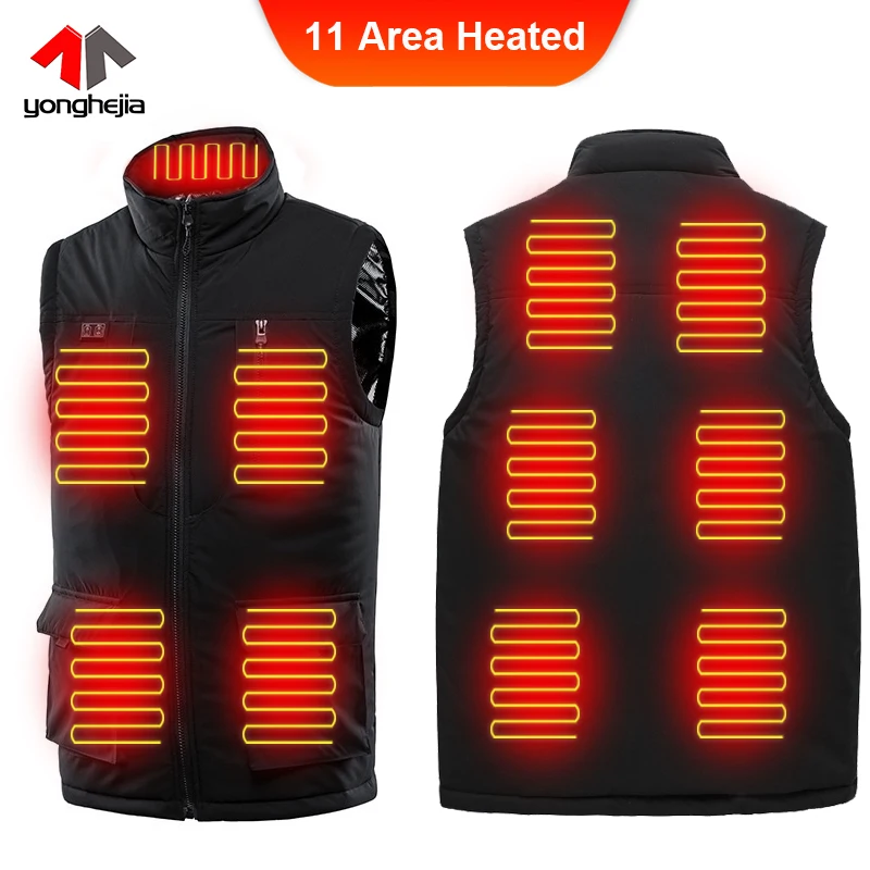 

New 11 Places Heated Vest Men Usb Heated Jacket Heating Vest Thermal Clothing Hunting Vest Winter Heating Jacket Black M-6XL