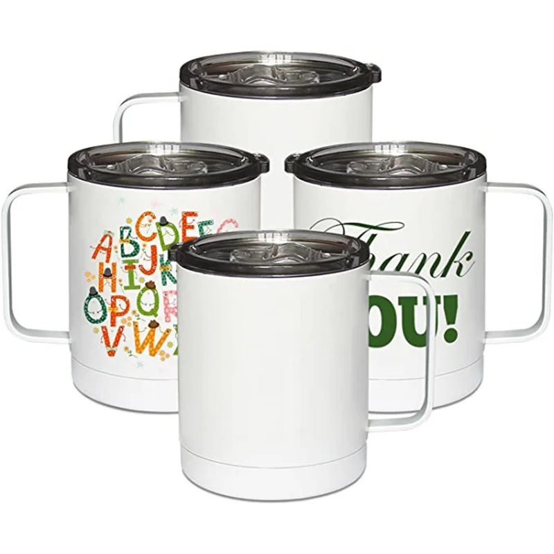

White Sublimation Coffee Mug 12oz Stainless Steel Travel Cup with Seal Lid and Handle Insulated Tumbler Gift For Teacher