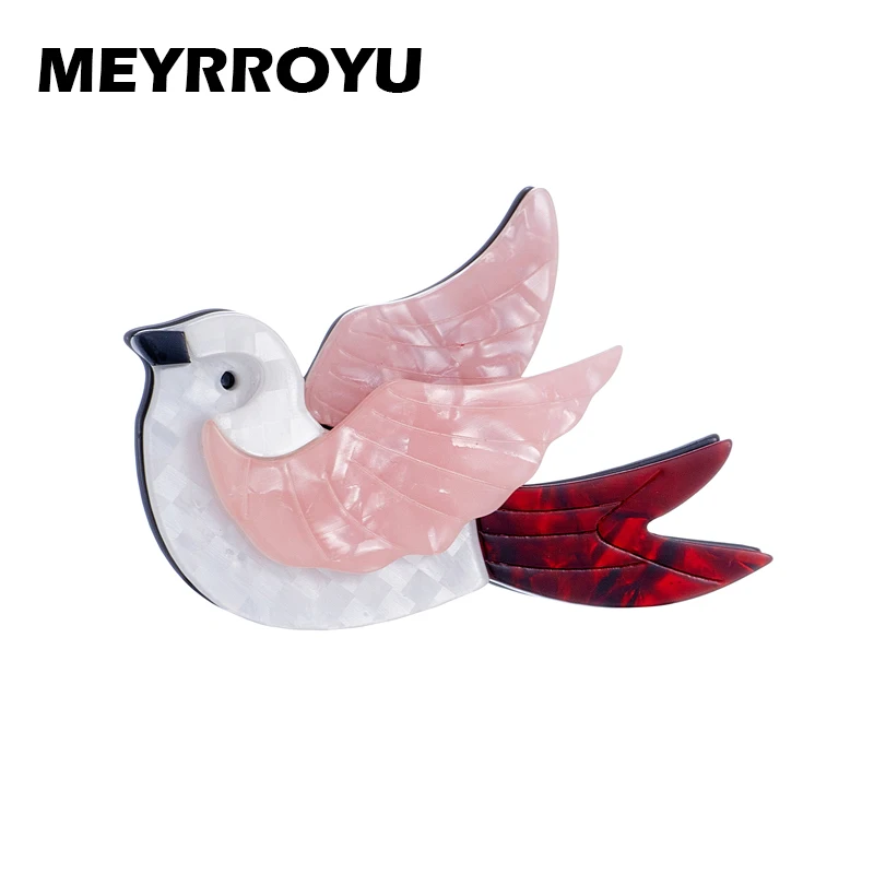 

MEYRROYU Acrylic Brooches for Women Flying Bird Pink Feather Red Tail Brooch Woman High Quality Girls Jewelry on Bag Clothes