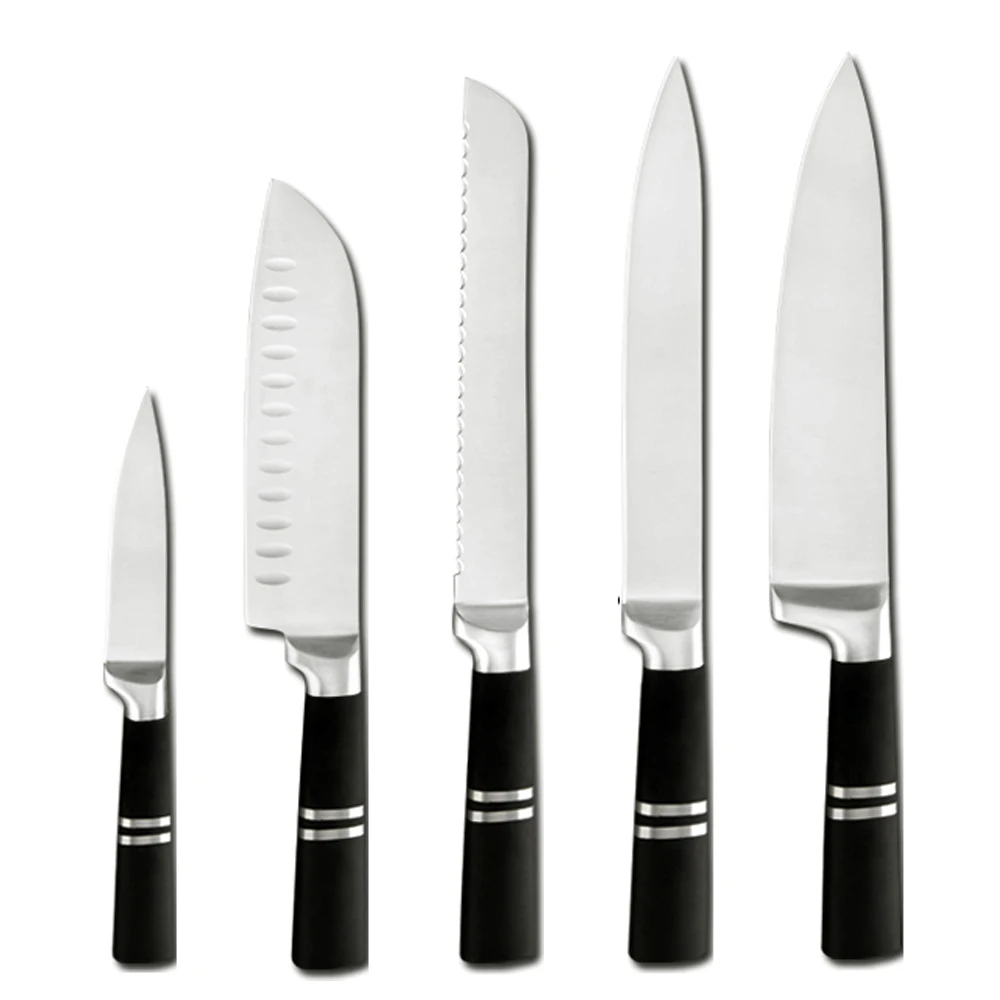 

XYj 5Pcs Stainless Steel Knives Set Professional Kitchen Kit 8"7"3.5"Chef Slicing Bread Santoku Fruit Knife Tools Plastic Handle