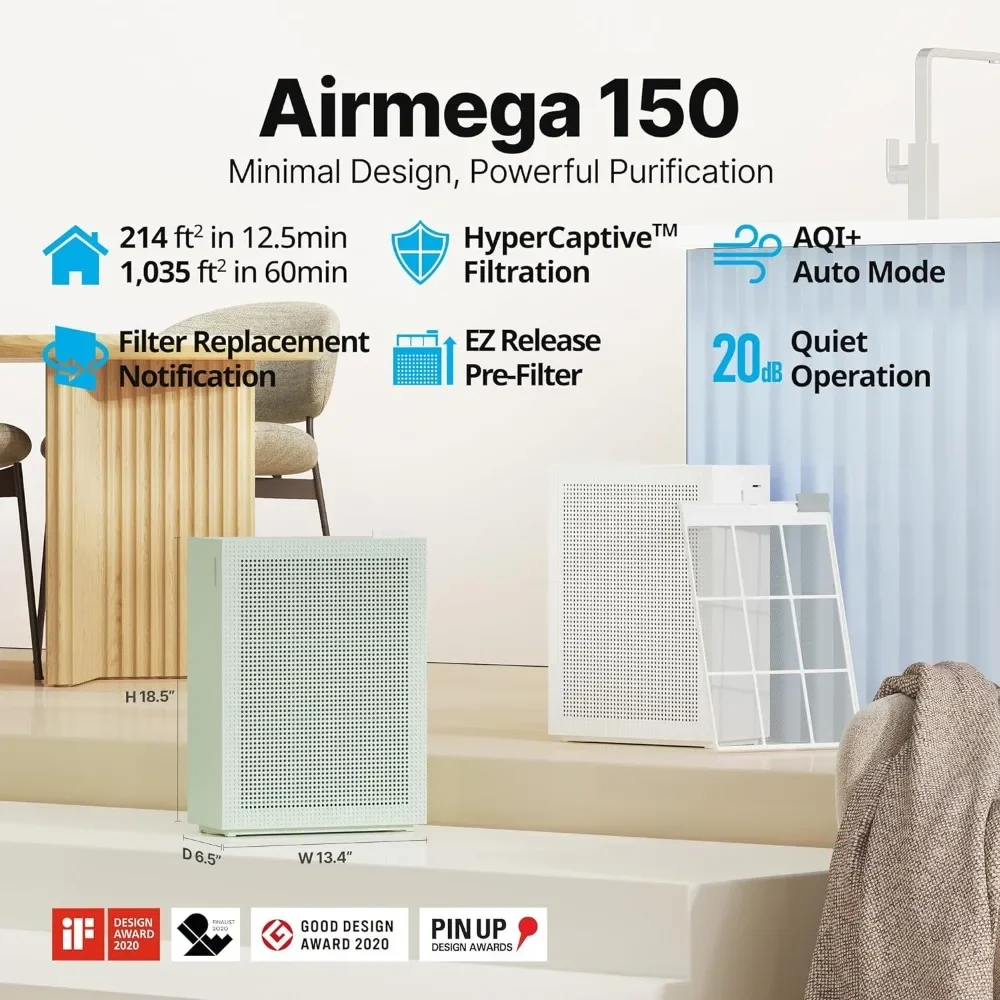 Фото L #   Airmega 150 (K) настоящий очиститель воздуха HEPA с мониторингом качества воздуха, автоматический режим, индикатор фильтра, очистители воздуха Sage Green №3
