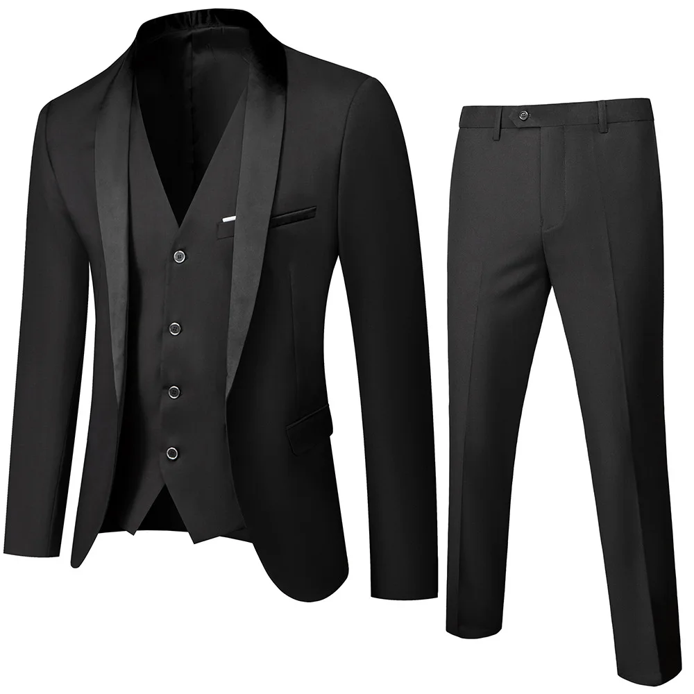 

Amazon Autumn Explosives Men's Business Casual Suit Set Male Wedding Groom Dress Hall Slim Strun Plus Size