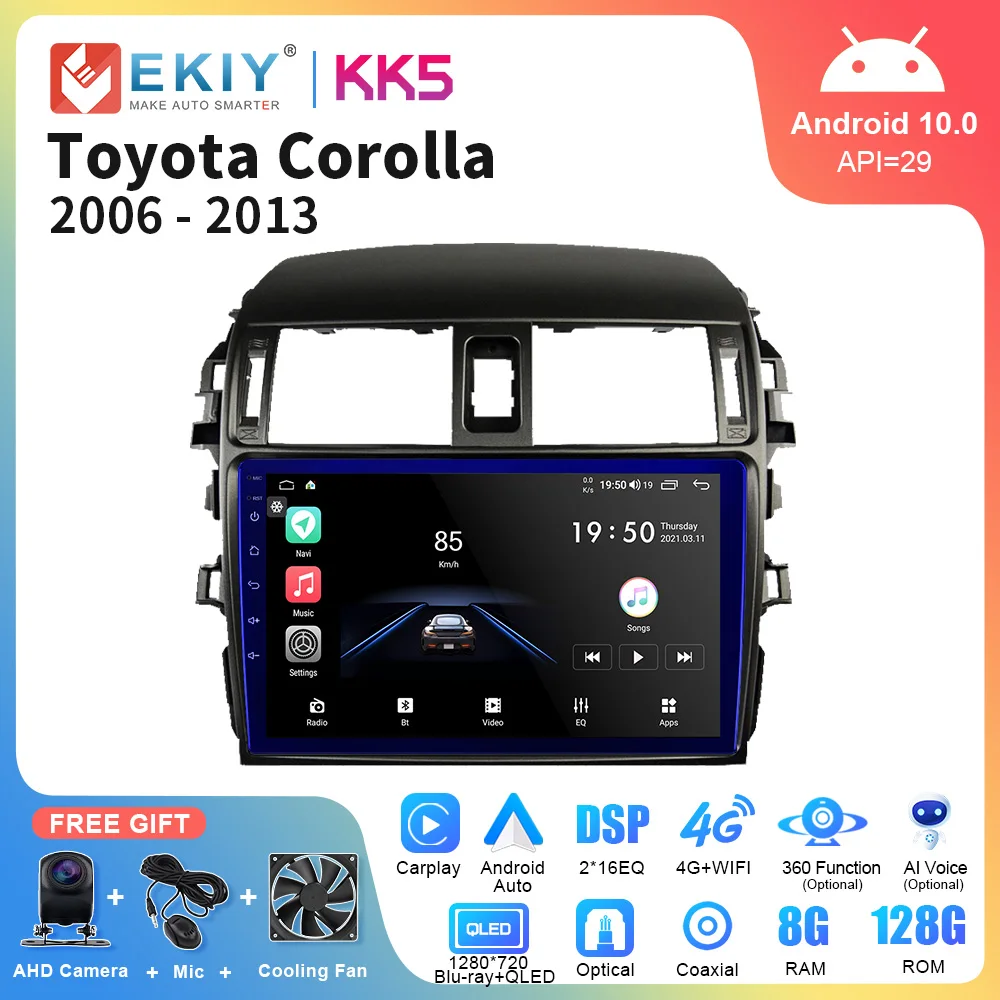 Автомагнитола EKIY KK5 на Android 10 2DIN GPS мультимедийный видеоплеер для Toyota Corolla E140 E150 2006
