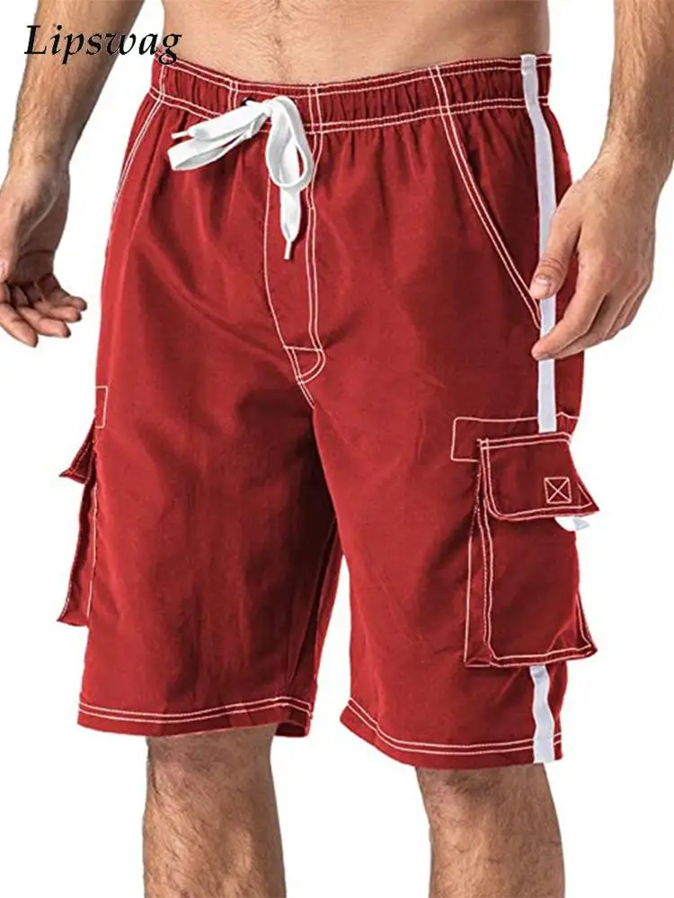 

Fashion Stitching Pockets Shorts Men 2022 Summer Solid Color Patchwork Short Pant For Mens Streetwear Casual Drawstring Shorts