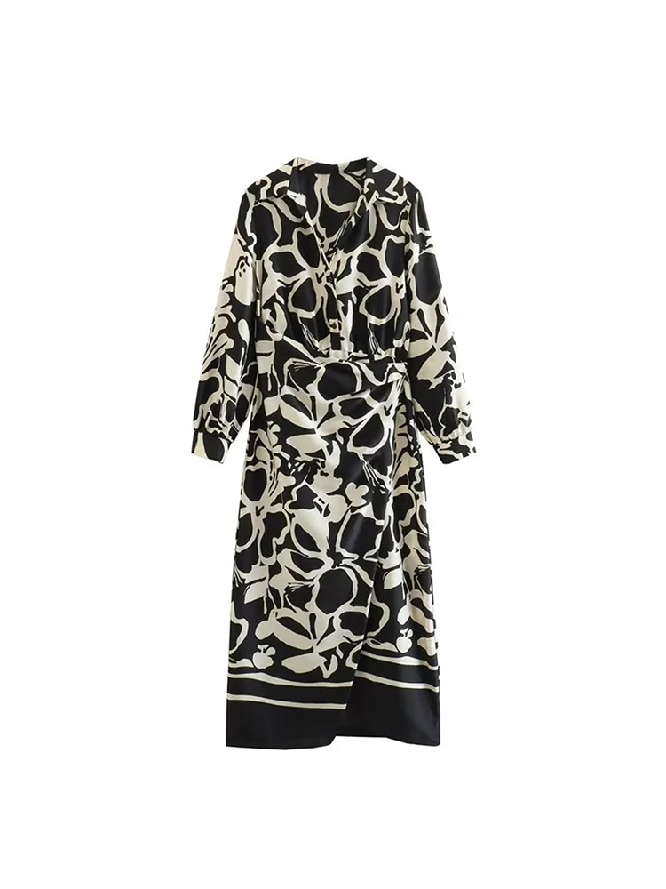 

Женская одежда, Новинка Весна 2023, повседневное модное шикарное платье миди с V-образным вырезом и длинными рукавами, украшенное пуговицами, ...