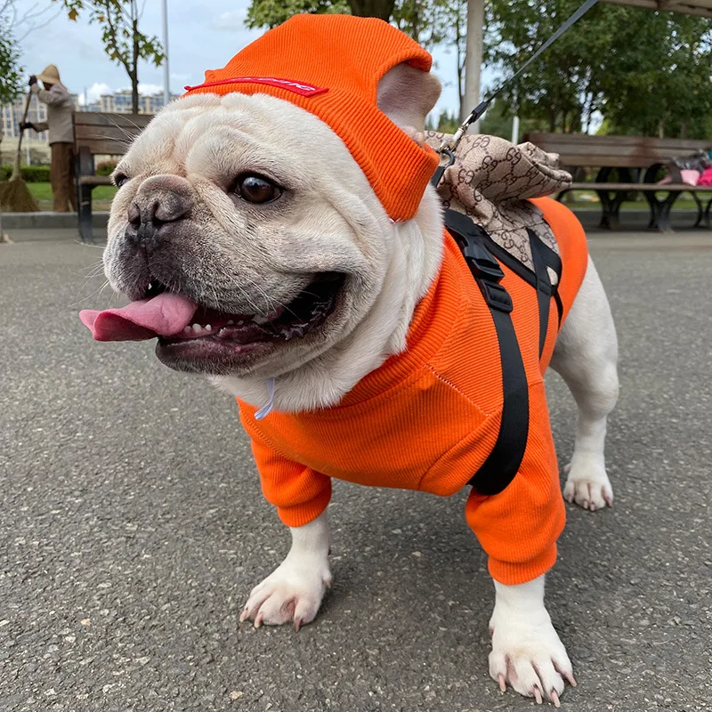 

Trendy Hip Hop Style Pet Dog Clothes Handsome Sportswear French Bulldog Teddy Chenery Bottomwear Hat Set for Four Seasons