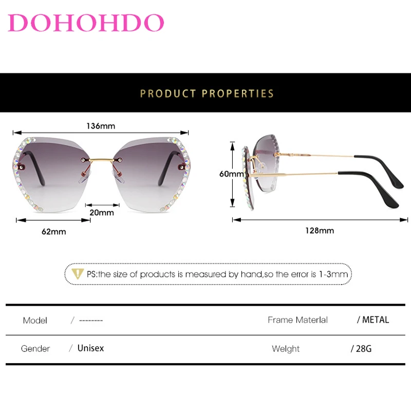 DOHOHDO 2024 модные новые большие женские солнцезащитные очки без оправы Популярные