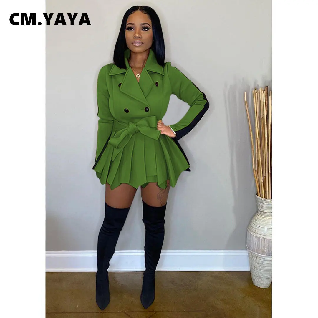 

Женский блейзер с длинным рукавом CM.YAYA, Длинный блейзер в стиле пэчворк с отложным воротником и плиссированным подолом, двубортный Блейзер ...