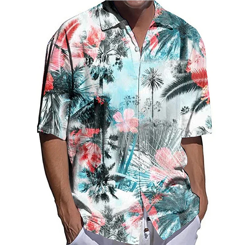 Summer Hawaii Beach Shirts Men Coconut Tree Shirt Casual Floral Shirt Slim Flower Shirts Men's Breathable Blouse Tops Streetwear