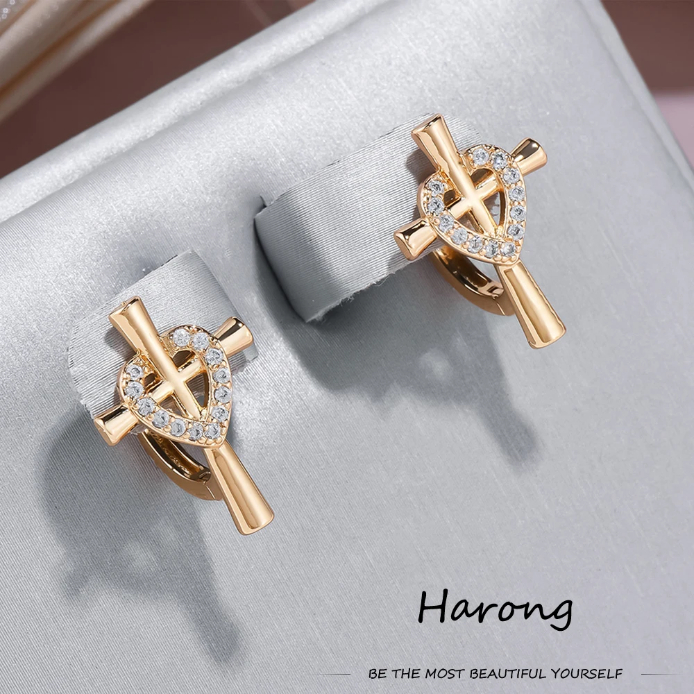 

Harong Heart Cross Stud Earrings with Crystal Gold Color Aesthetic Earring Jewelry Gifts for Women Girls