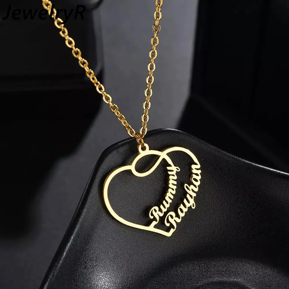 

JewelryR Custom Hollow Heart Name Necklace Personality Stainless Steel Nameplate Pendant For Women Jewelry Anniversary Gift