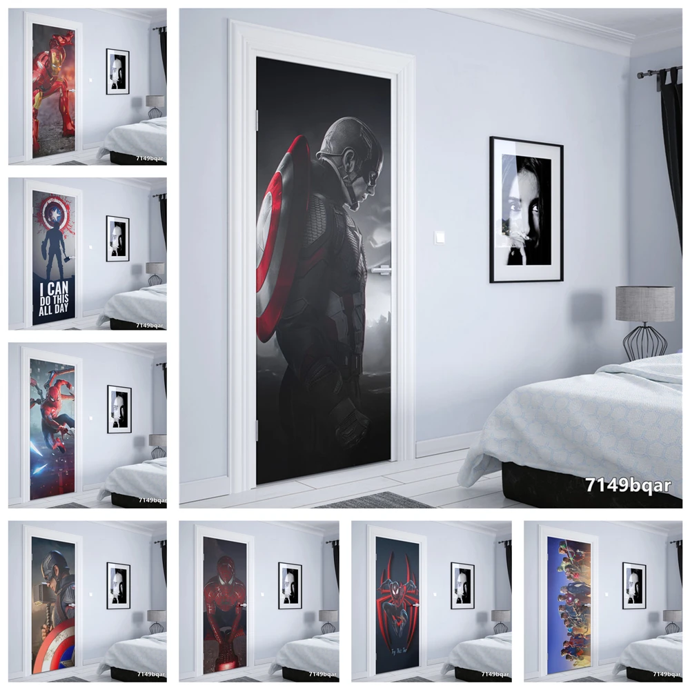 marvel superheroes iron man captain america Self adhesive Home Bedroom Decorative Vinyls door stickers door decoration wall art