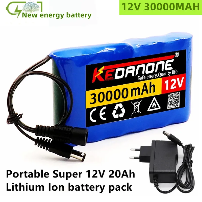 

NEW Portable Super 12V 30000mah Battery Rechargeable Lithium Ion Battery Pack Capacity DC 12.6v 30Ah CCTV Cam Monitor + Charger