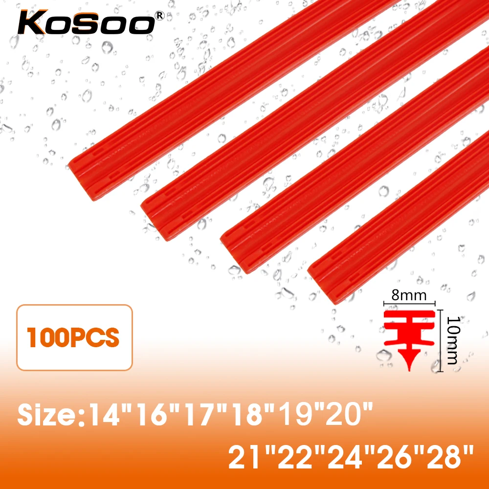 

100PCS Car Wiper Blade Windscreen high-end red silica gel Replacement Strip 8MM14"16"17"18"19"20"21"22"24"26"28"Auto Accessories