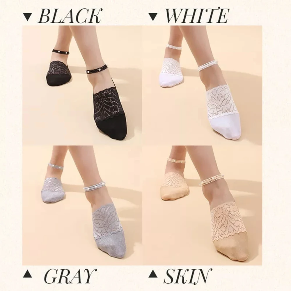 

Pearl Lace Socks Ankle Socks Cute Mesh Transparent Ultra Thin See Through Lace Liner Socks For Women Girls NIN668