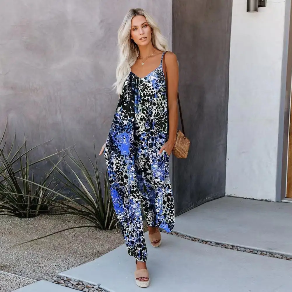 

Повседневный свободный женский комбинезон, тонкий Универсальный популярный женский длинный комбинезон на бретелях с леопардовым принтом