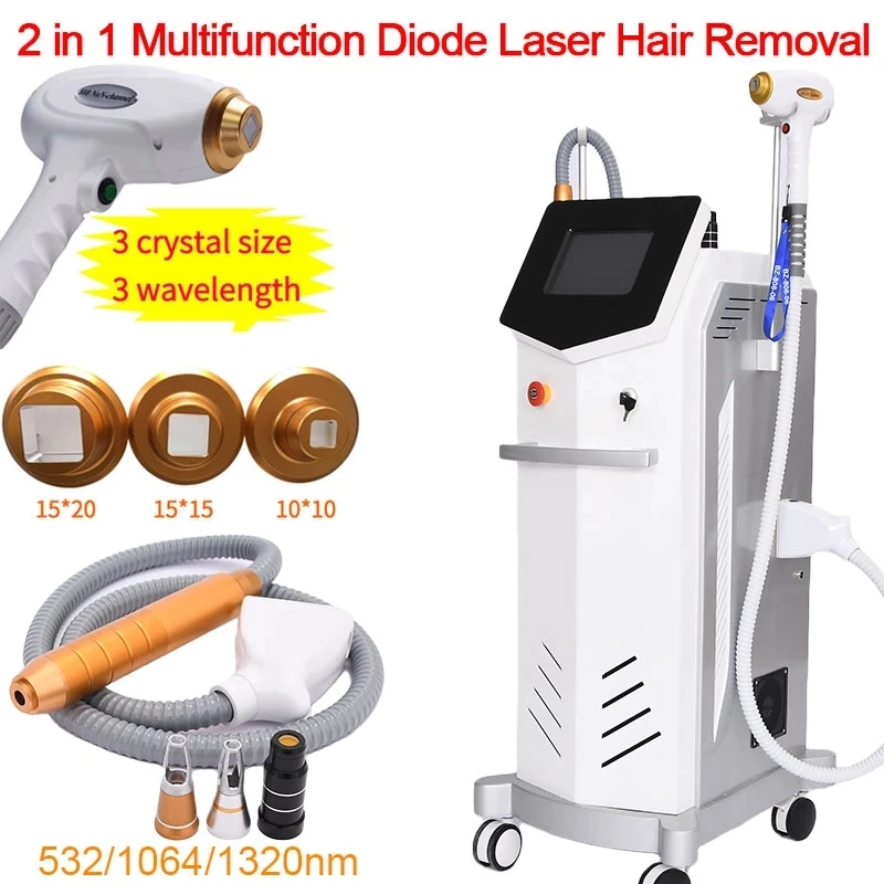 

Free Shipping 2 in 1 808 Diode Laser Painless Hair Removal & Pigment Tattoo Remove And Skin Rejuvenation Vertical Machine