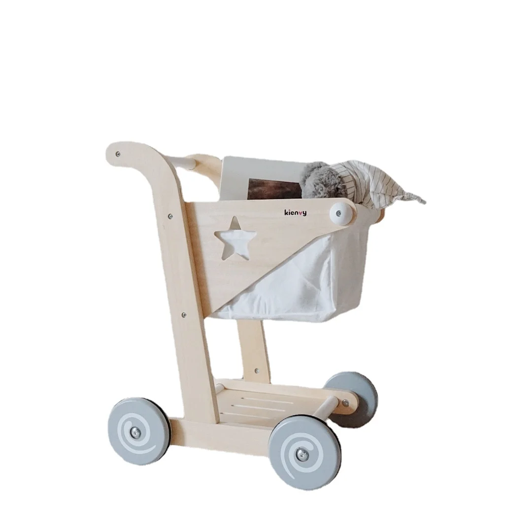 Wooden Game cart children Play House Shopping Cart Gift Wooden Simulation Baby Stroller Toy